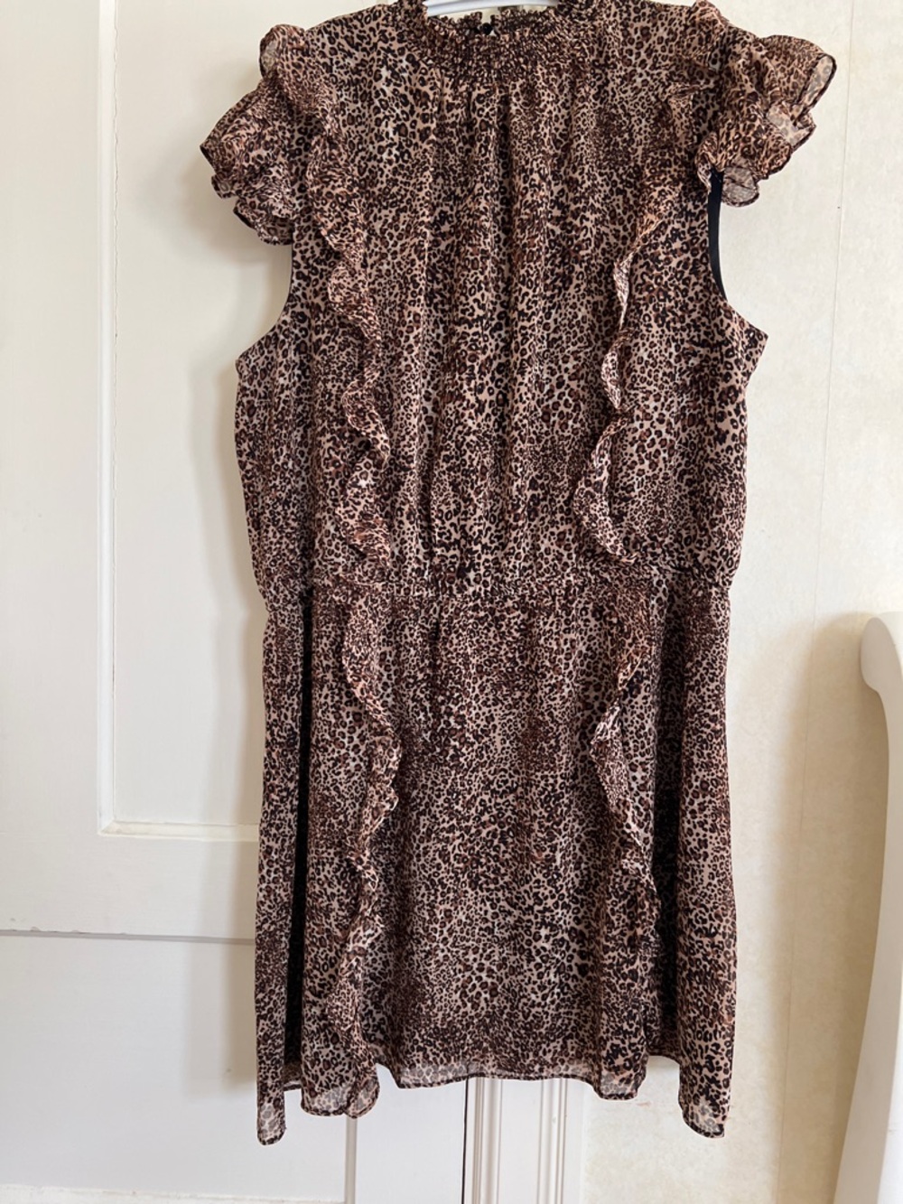 NWOT- 1State - Brown and goldish-tan Leopard Print Ruffle Dress